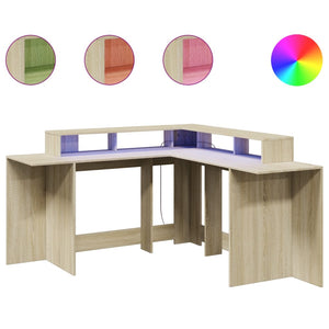 vidaXL Desk with LED Lights Sonoma Oak 152x152x91 cm Engineered Wood