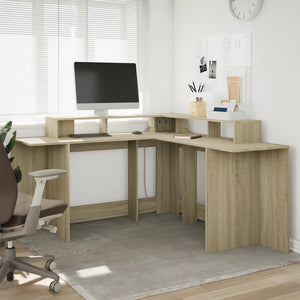 vidaXL Desk with LED Lights Sonoma Oak 152x152x91 cm Engineered Wood