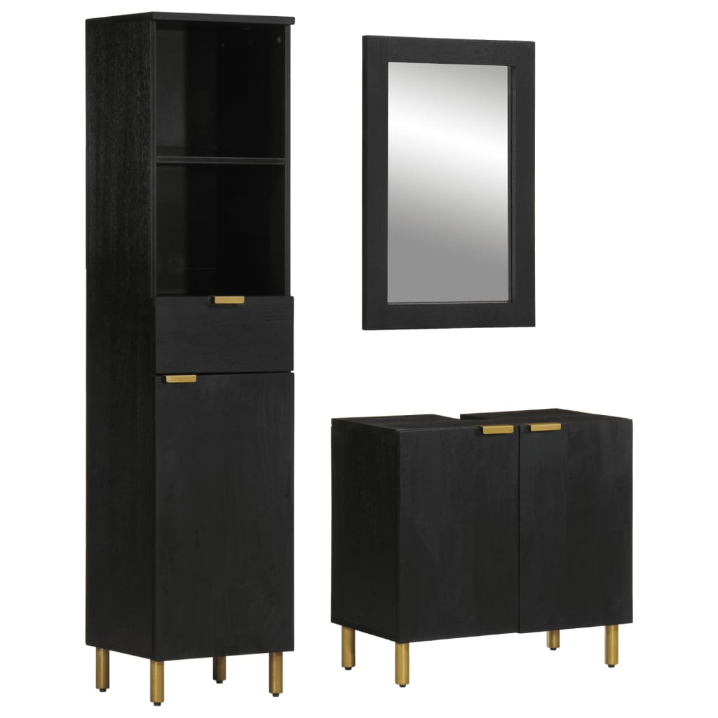 vidaXL 3 Piece Bathroom Furniture Set Black Engineered Wood