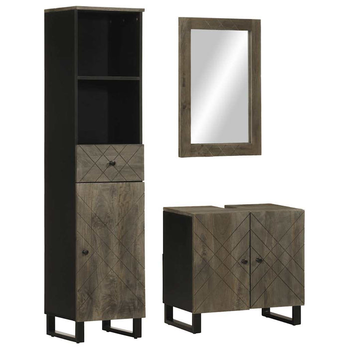 vidaXL 3 Piece Bathroom Furniture Set Black Solid Wood Mango