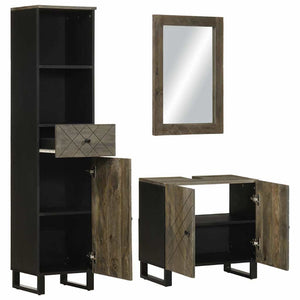 vidaXL 3 Piece Bathroom Furniture Set Black Solid Wood Mango