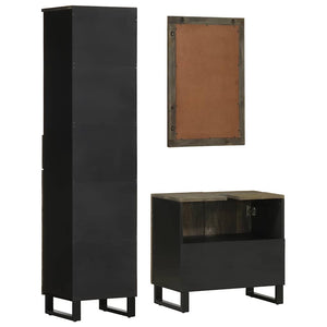 vidaXL 3 Piece Bathroom Furniture Set Black Solid Wood Mango