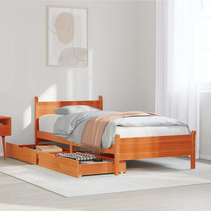 vidaXL Bed Frame without Mattress Wax Brown 90x200 cm Solid Wood Pine