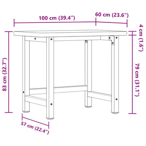 vidaXL Workbench 100x60x83 cm Solid Wood Oak Rectangular