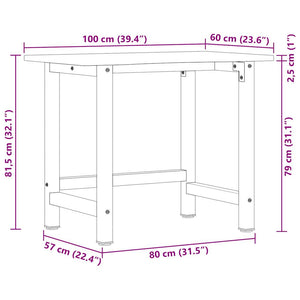 vidaXL Workbench Light Brown 100x60x81.5 cm Solid Wood Oak