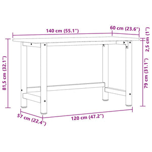 vidaXL Workbench 140x60x81.5 cm Solid Wood Oak