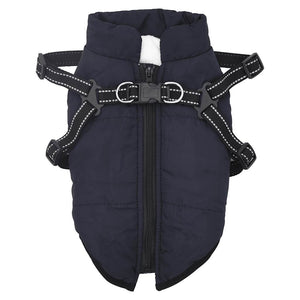 vidaXL Dog Coat with Harness Waterproof Reflective Navy Blue S