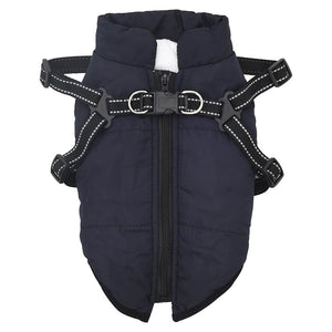 vidaXL Dog Coat with Harness Waterproof Reflective Navy Blue M