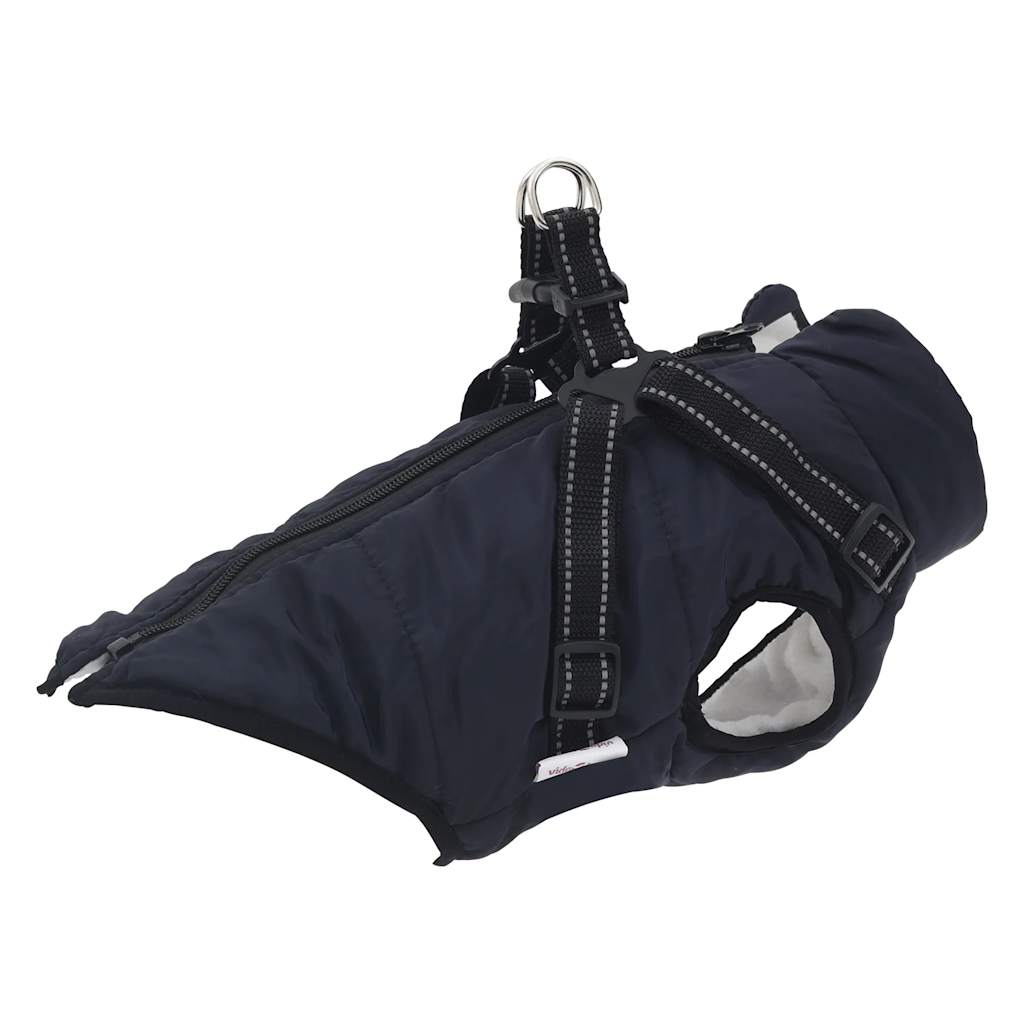 vidaXL Dog Coat with Harness Waterproof Reflective Navy Blue L