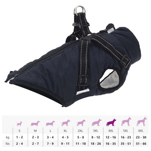 vidaXL Dog Coat with Harness Waterproof Reflective Navy Blue 3XL