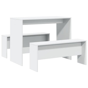 vidaXL 3 Piece Dining Table and Bench set White Engineered Wood