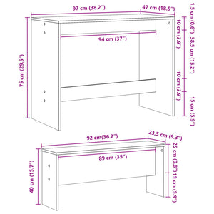 vidaXL 3 Piece Dining Table and Bench set White Engineered Wood