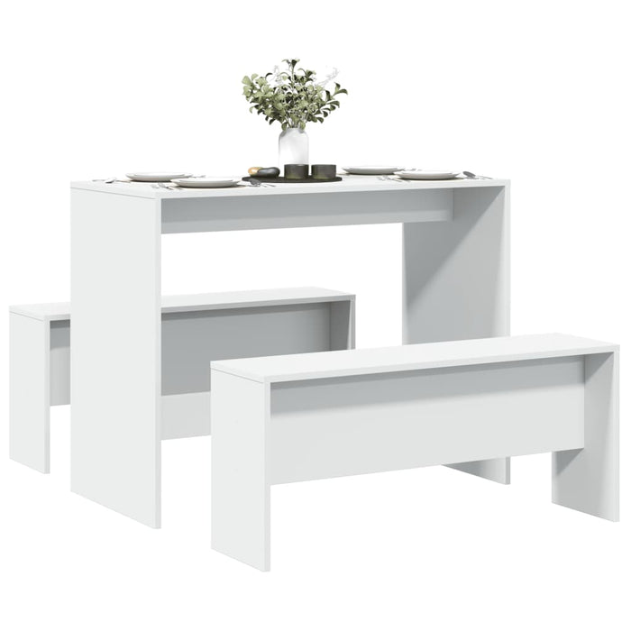 vidaXL 3 Piece Dining Table and Bench set White Engineered Wood