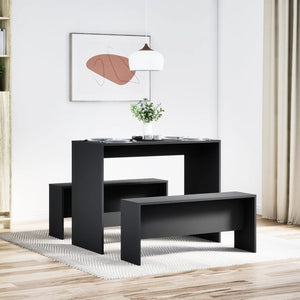 vidaXL 3 Piece Dining Table and Bench set Black Engineered Wood