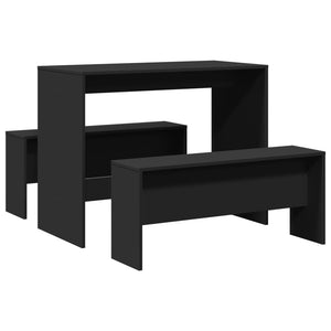 vidaXL 3 Piece Dining Table and Bench set Black Engineered Wood