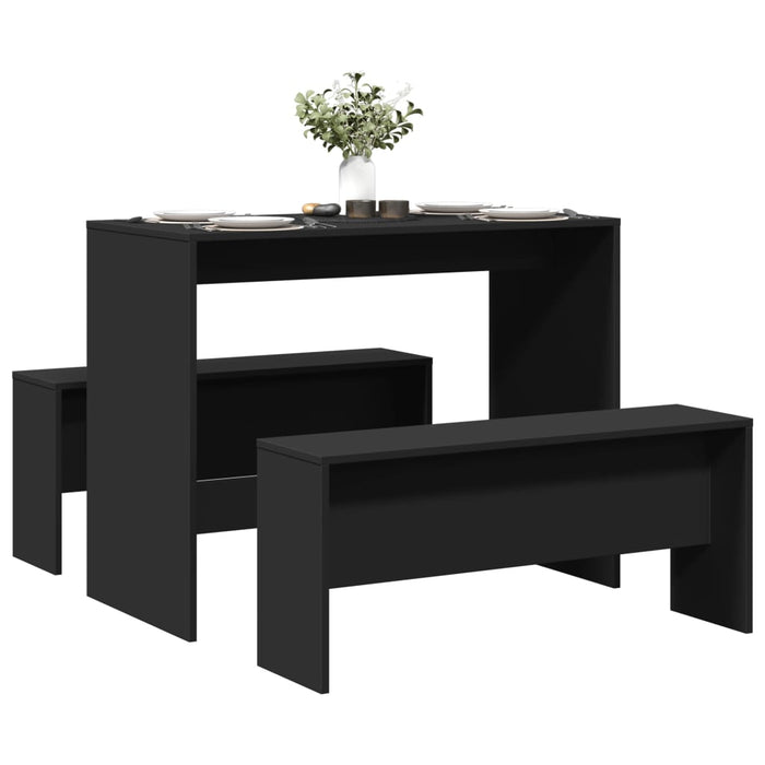 vidaXL 3 Piece Dining Table and Bench set Black Engineered Wood