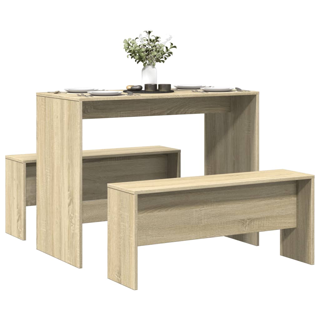 vidaXL 3 Piece Dining Table and Bench set Sonoma Oak Engineered Wood