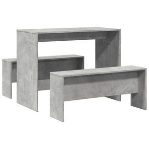 vidaXL 3 Piece Dining Table and Bench set Concrete Grey Engineered Wood