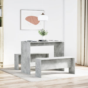 vidaXL 3 Piece Dining Table and Bench set Concrete Grey Engineered Wood