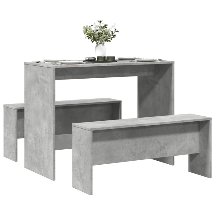 vidaXL 3 Piece Dining Table and Bench set Concrete Grey Engineered Wood