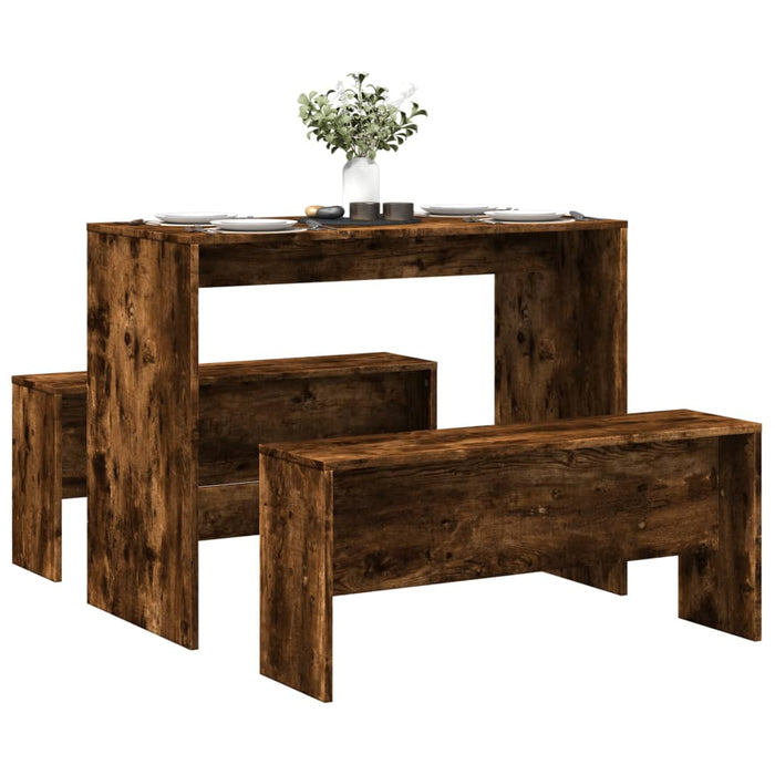 vidaXL 3 Piece Dining Table and Bench set Smoked Oak Engineered Wood