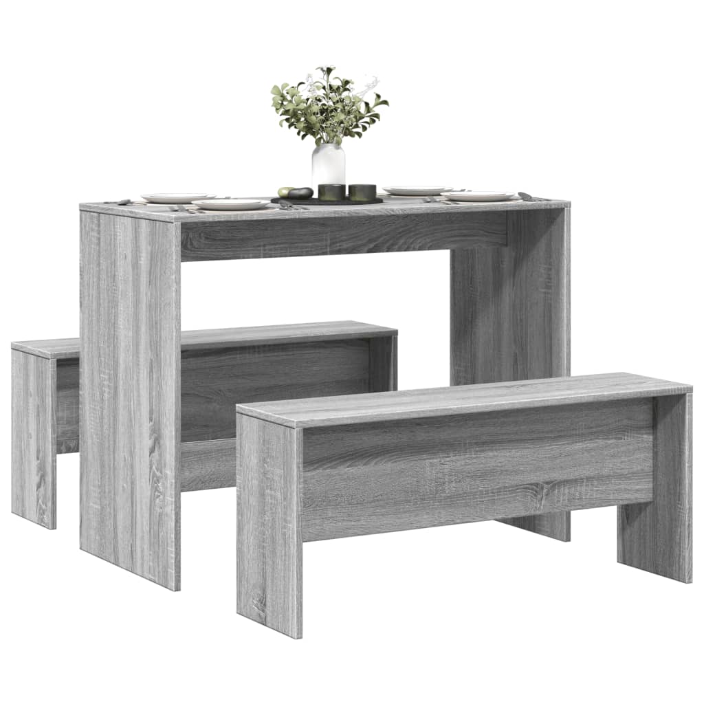 vidaXL 3 Piece Dining Table and Bench set Grey Sonoma Engineered Wood