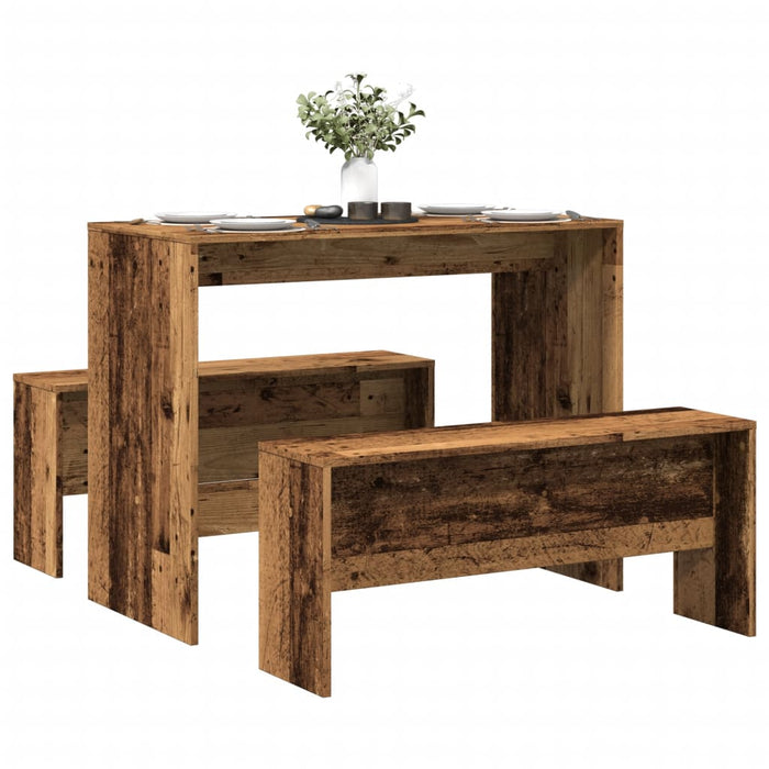 vidaXL 3 Piece Dining Table and Bench set Old Wood Engineered Wood