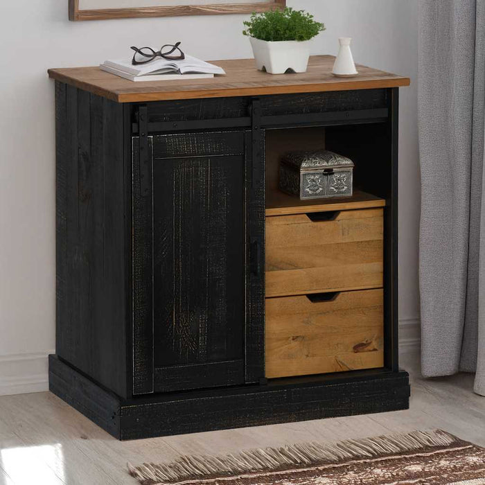 vidaXL Sideboard HALDEN with Sliding Door Black 80x40x80 cm Solid Wood