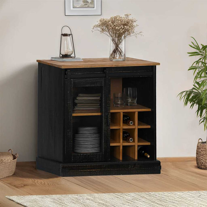 vidaXL Sideboard HALDEN with Sliding Door Black 80x40x80 cm Solid Wood