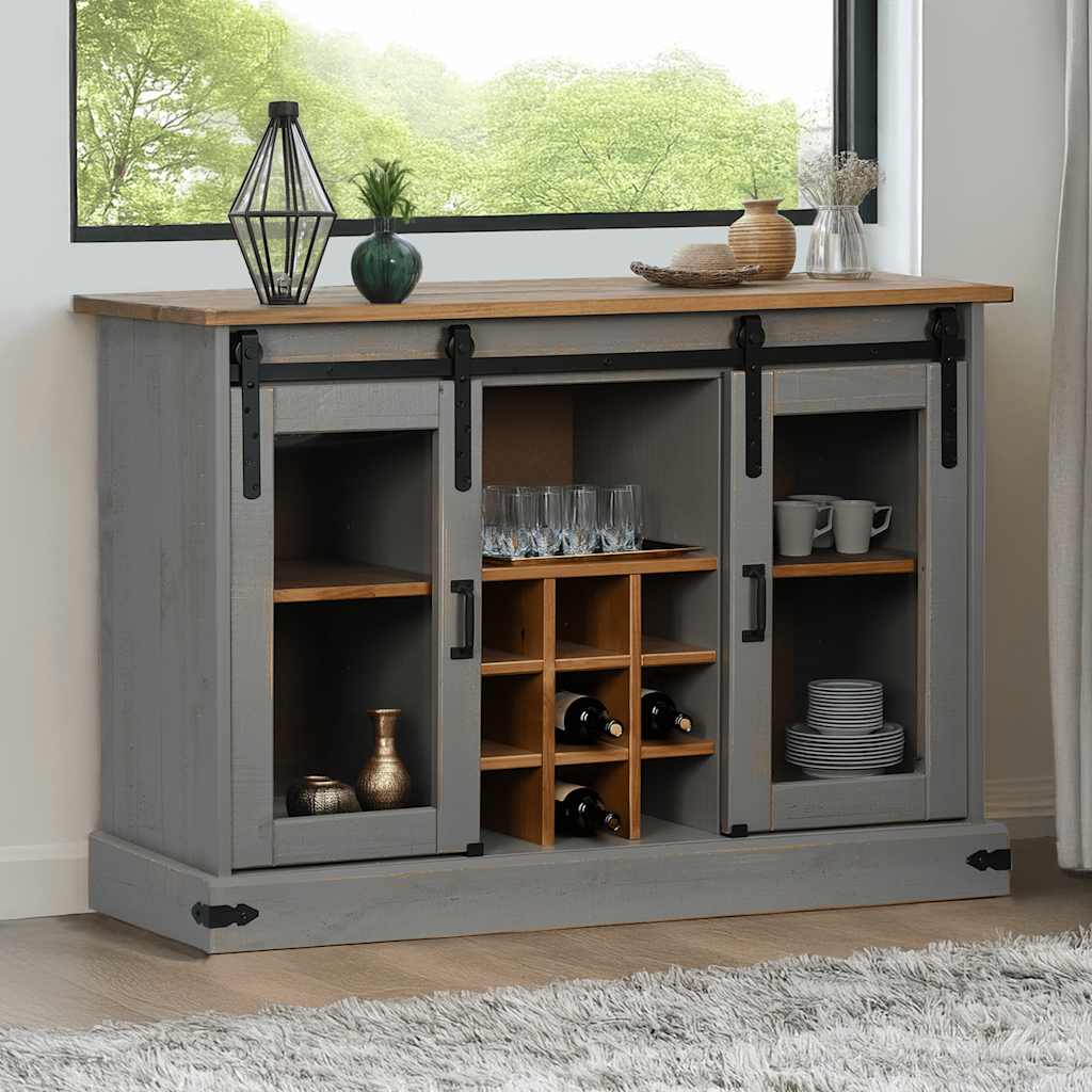 vidaXL Sideboard HALDEN 2 Sliding Doors Grey 112x40x80 cm Solid Wood