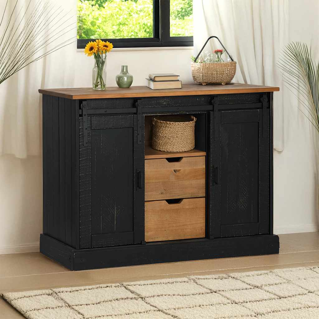 vidaXL Sideboard HALDEN 2 Sliding Doors Black 112x40x80 cm Solid Wood