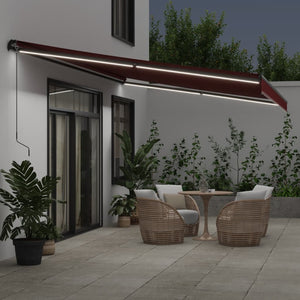 vidaXL Manual Retractable Awning with LEDs Burgundy 600x300 cm