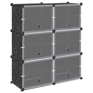 vidaXL Storage Cube Organiser with 6 Cubes and Doors Black PP