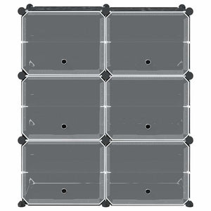 vidaXL Storage Cube Organiser with 6 Cubes and Doors Black PP