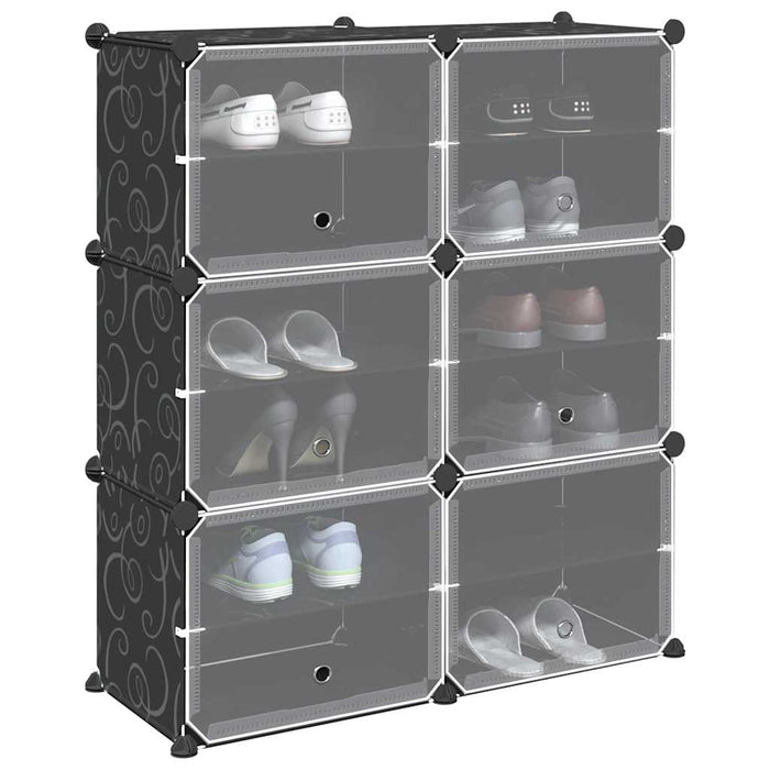 vidaXL Storage Cube Organiser with 6 Cubes and Doors Black PP