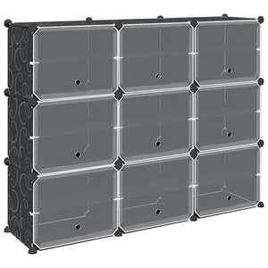 vidaXL Storage Cube Organiser with 9 Cubes and Doors Black PP