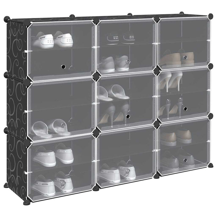 vidaXL Storage Cube Organiser with 9 Cubes and Doors Black PP