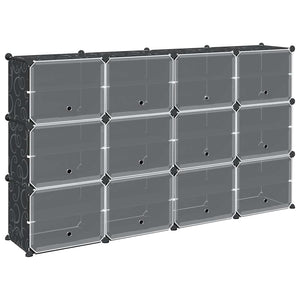 vidaXL Storage Cube Organiser with 12 Cubes and Doors Black PP