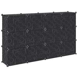 vidaXL Storage Cube Organiser with 12 Cubes and Doors Black PP