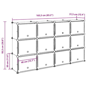 vidaXL Storage Cube Organiser with 12 Cubes and Doors Black PP