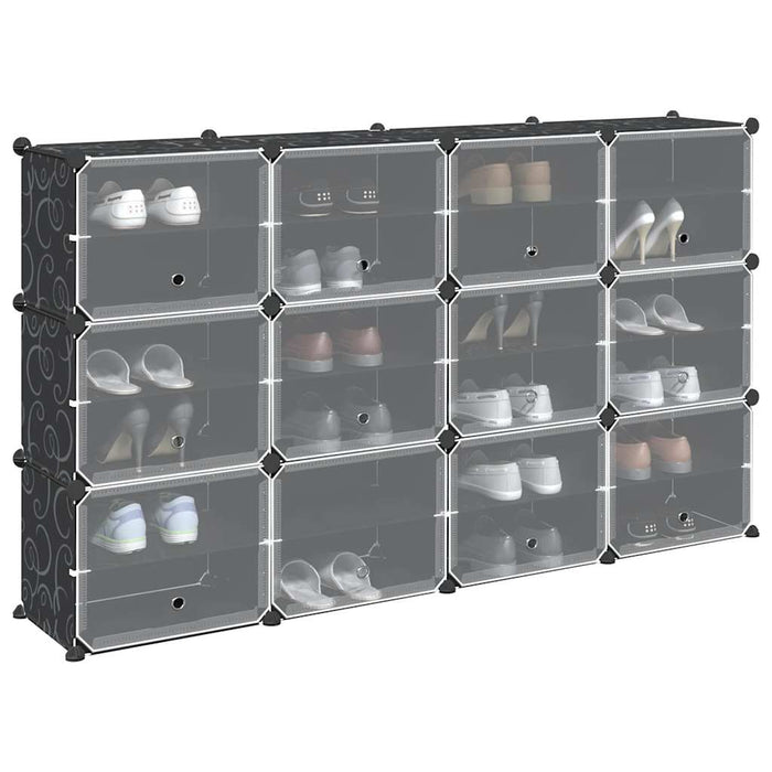 vidaXL Storage Cube Organiser with 12 Cubes and Doors Black PP