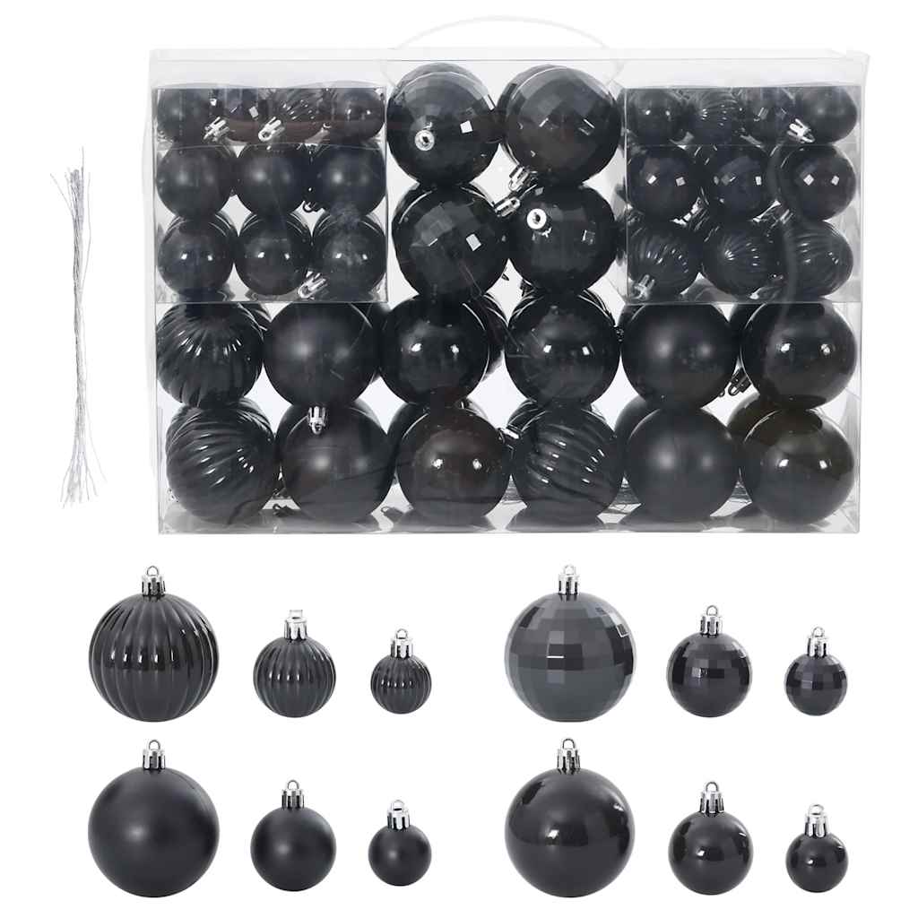 vidaXL Christmas Baubles 100 pcs Black Ø3/4/6 cm