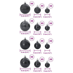 vidaXL Christmas Baubles 100 pcs Black Ø3/4/6 cm