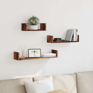 vidaXL Wall Shelves 3 pcs Old Wood Engineered Wood