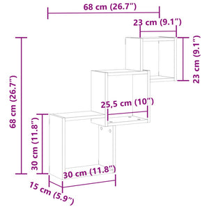 vidaXL Wall Cube Shelves Old Wood 68x15x68 cm Engineered Wood