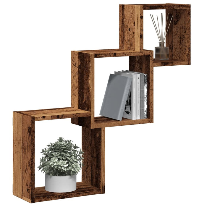 vidaXL Wall Cube Shelves Old Wood 68x15x68 cm Engineered Wood