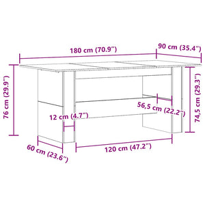 vidaXL Dining Table Old Wood 180x90x76 cm Engineered Wood