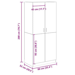 vidaXL Wardrobe Old Wood 90x52x200 cm Engineered Wood