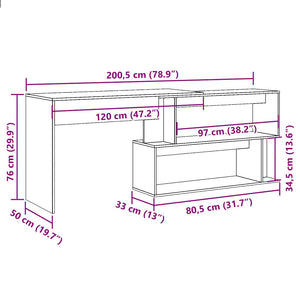 vidaXL Corner Desk Old Wood 200.5x50x76 cm Engineered Wood