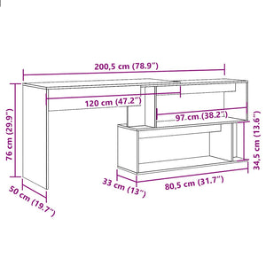 vidaXL Corner Desk Artisan Oak 200.5x50x76 cm Engineered Wood